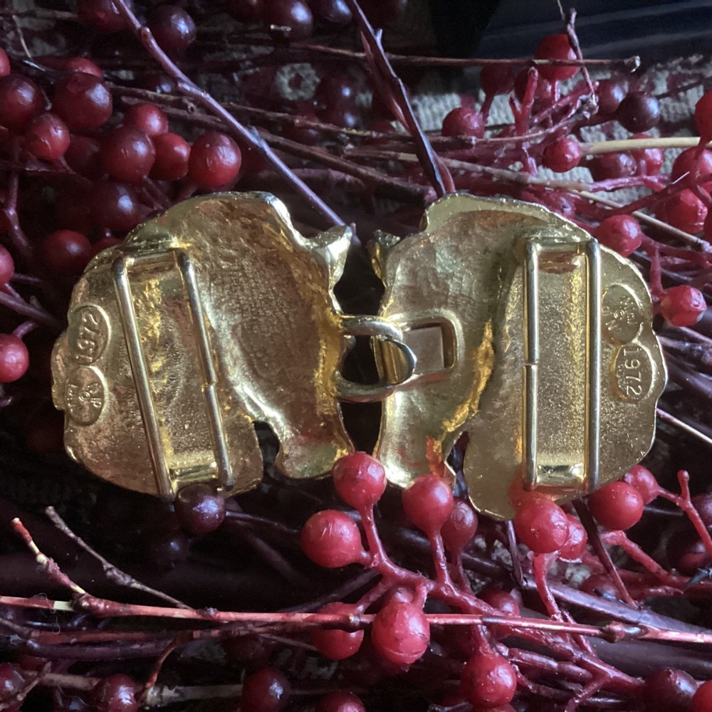 Vintage 1972 Mimi Di N Gold Tone Horse Head Interlocking Belt Buckle/Scarf Slide - Picture 7 of 12